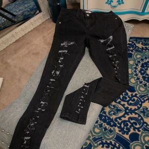 Black denim rock out pants